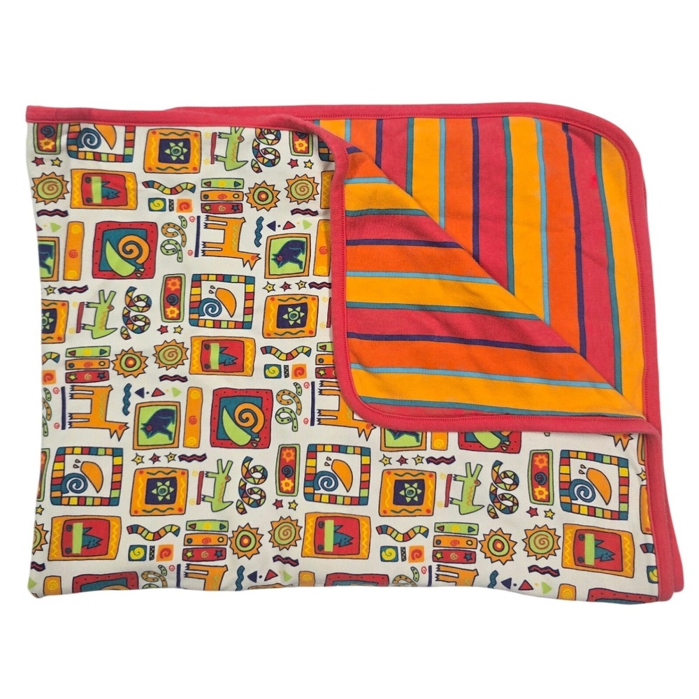 Vtg Gymboree Blanket Summer Sizzle 90s Lizards Frogs Aztec Pastel Rainbow Tag
